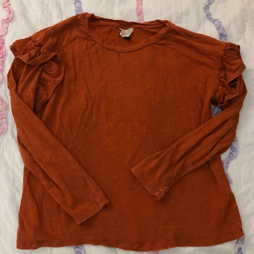 Universal Thread Rust Orange Shirt with Ruffles